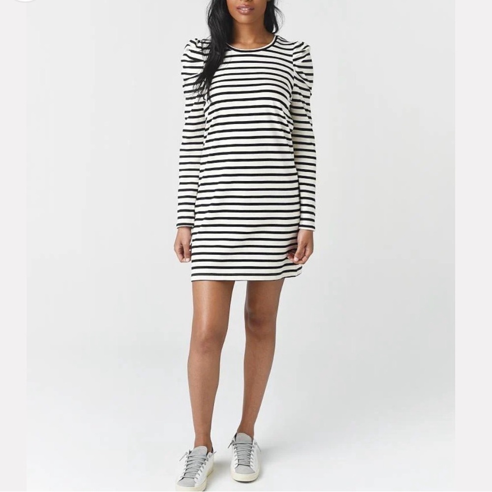 Rebecca Minkoff Gray/Green and White Striped Long Sleeve Dress